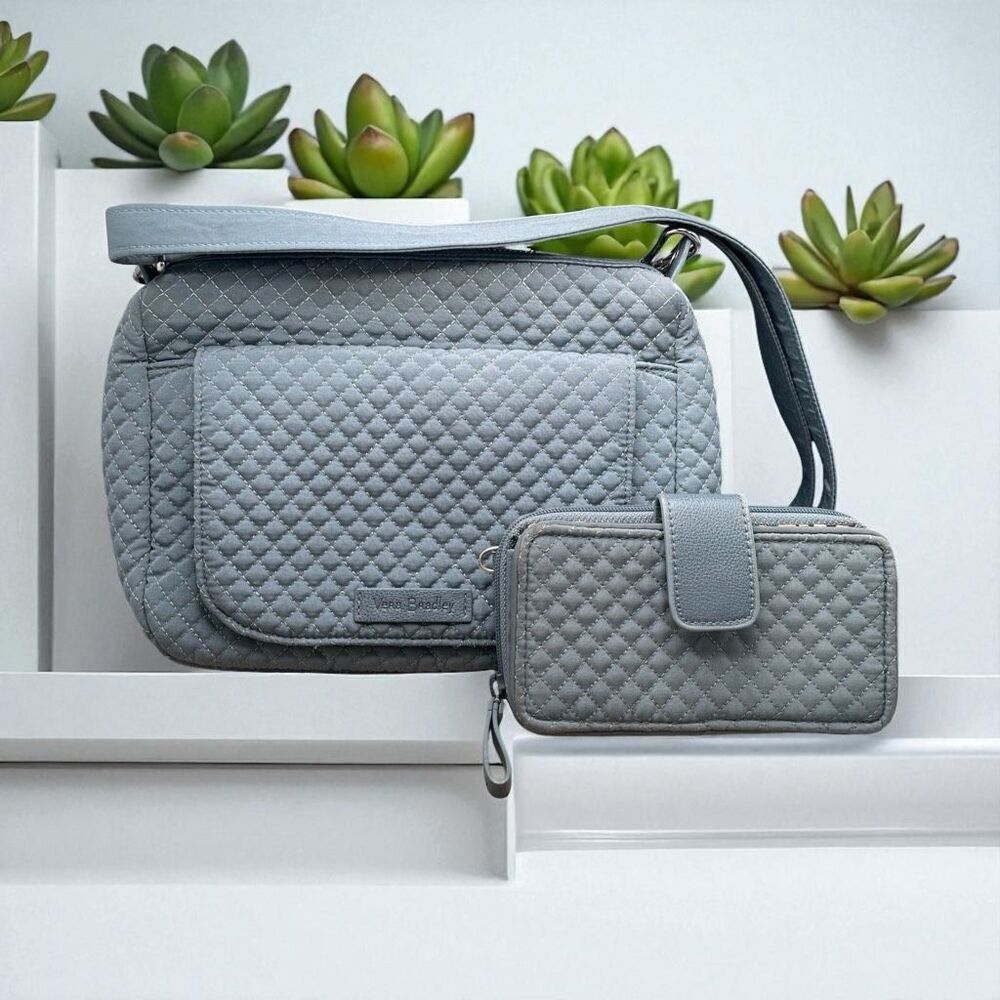 Vera Bradley Set Crossbody Bag and Wallet Gray RFID Adjust Strap